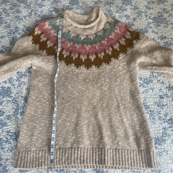 L.L.Bean Cotton Ragg Nordic Fair Isle Ski Funnel Neck Pullover Sweater Size M - Picture 6 of 9